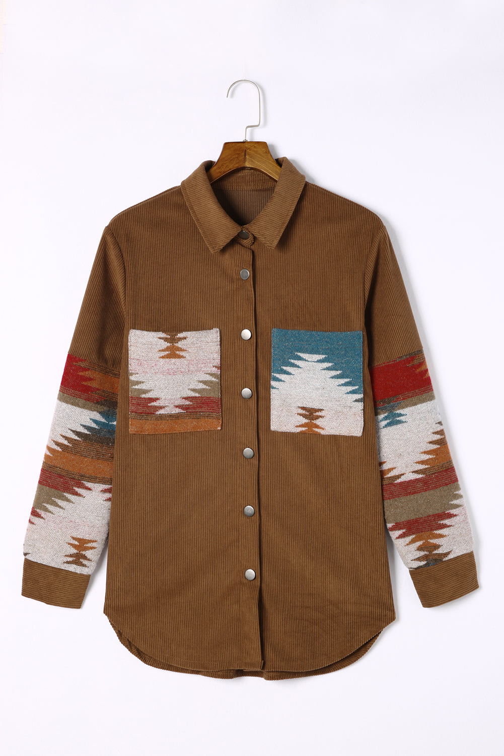Khaki Aztec Pattern Corduroy Jacket