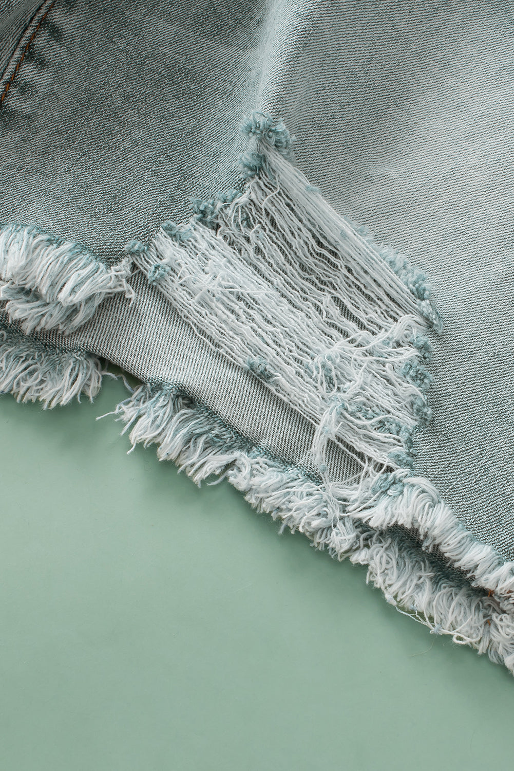 Light Blue Plus Size Distressed Rolled Hem Denim Shorts