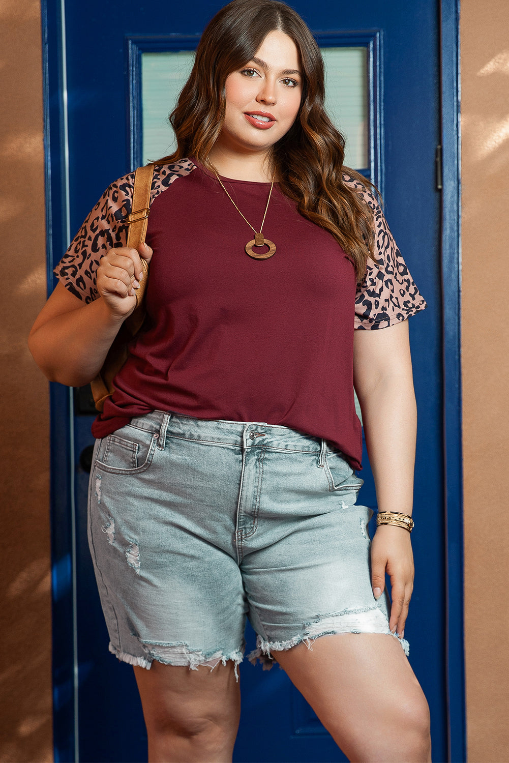 Light Blue Plus Size Distressed Rolled Hem Denim Shorts