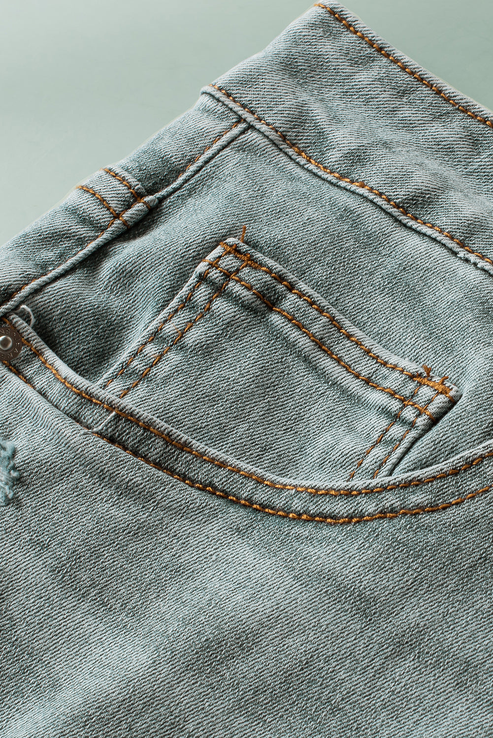 Light Blue Plus Size Distressed Rolled Hem Denim Shorts