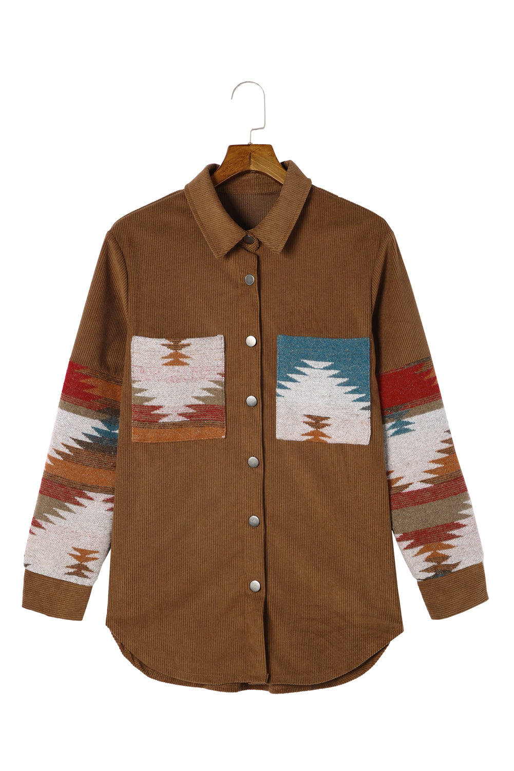 Khaki Aztec Pattern Corduroy Jacket