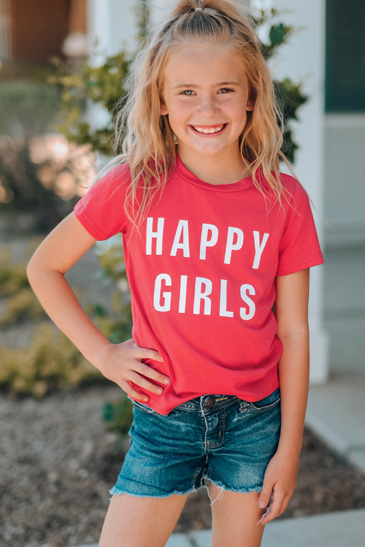 Happy Girls Letter Graphic Short Sleeve T-Shirt
