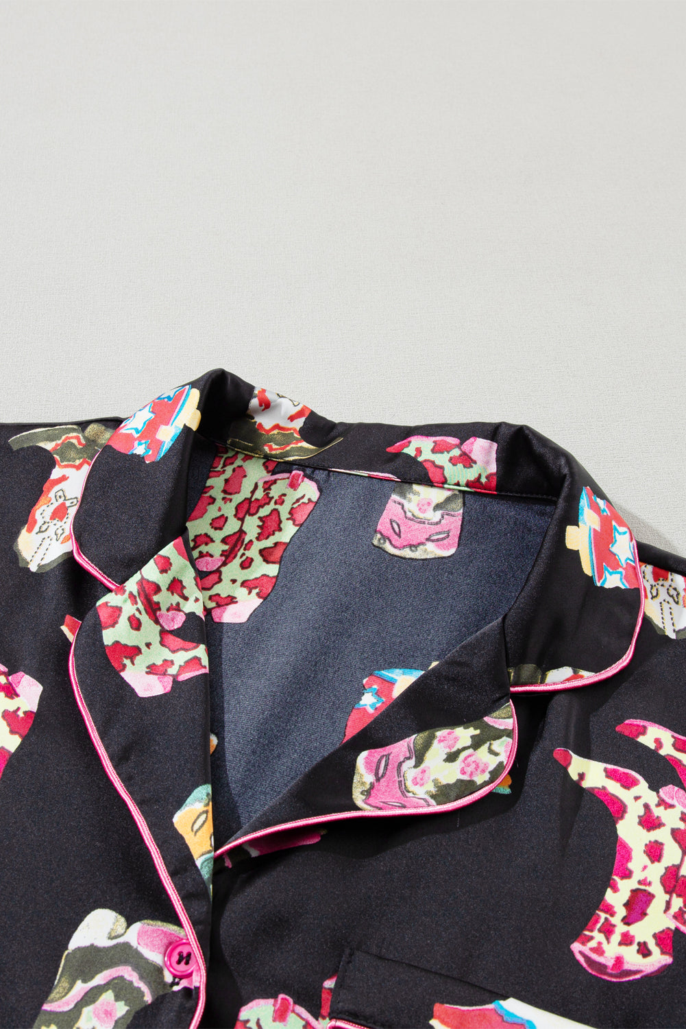 Black Western Boots Printed Short Pajama Set