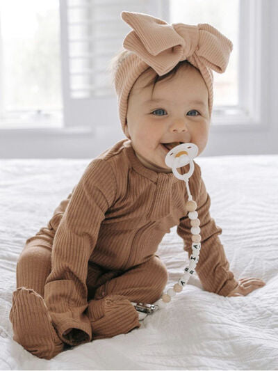 Ribbed Zip Up Long Sleeve Baby Jumpsuit
